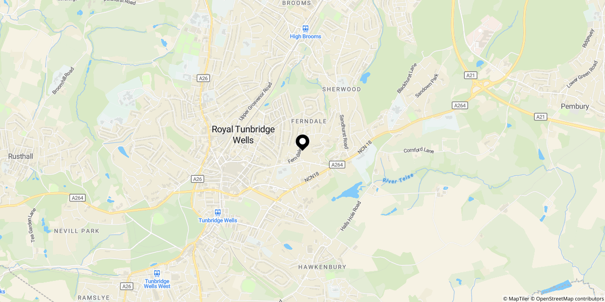 Approximate location of Ferndale Close, Tunbridge Wells, TN2 3RS