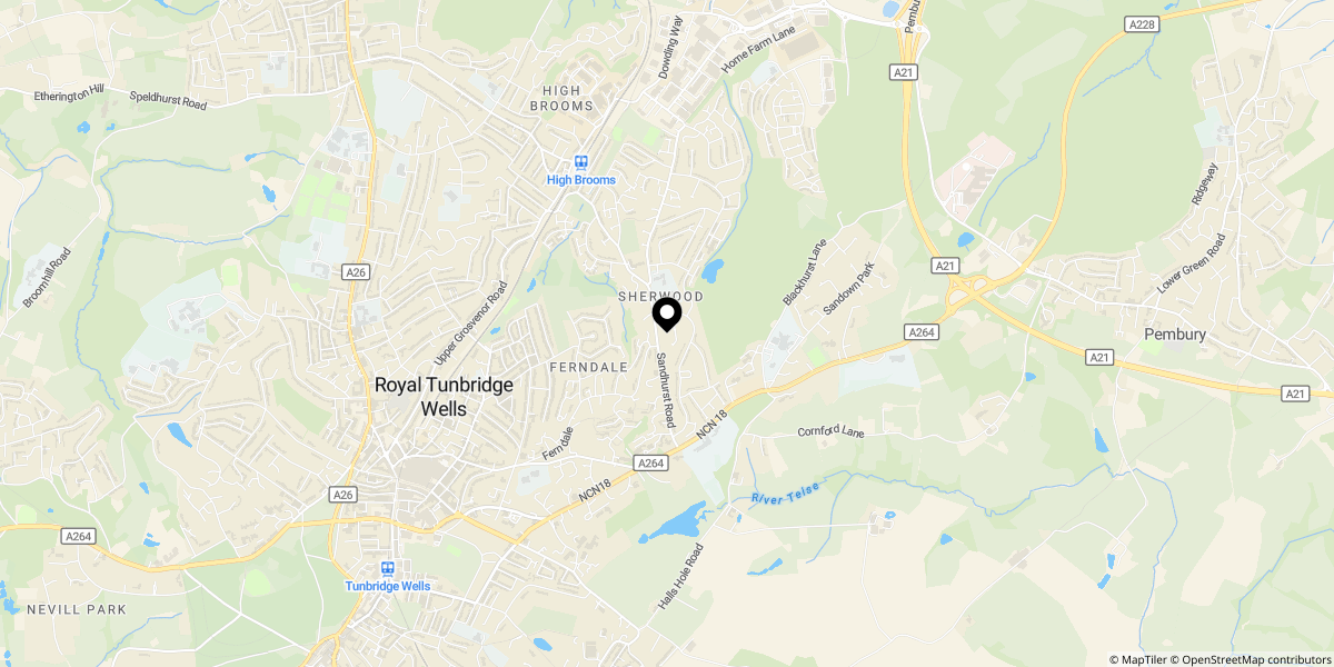 Approximate location of Cedar Ridge, Tunbridge Wells, TN2 3NX