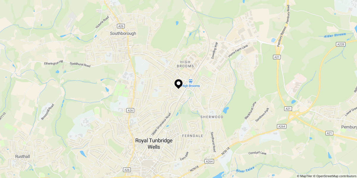 Approximate location of Highfield Road, Tunbridge Wells, TN4 9BA
