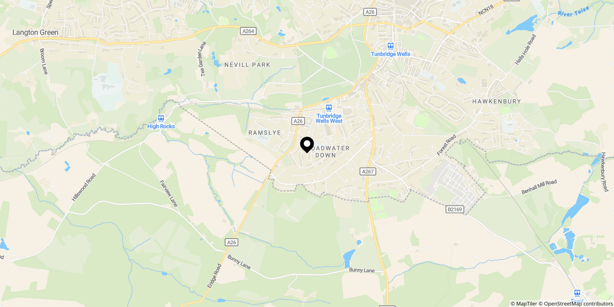 Approximate location of Tudor Court, Tunbridge Wells, TN2 5QH