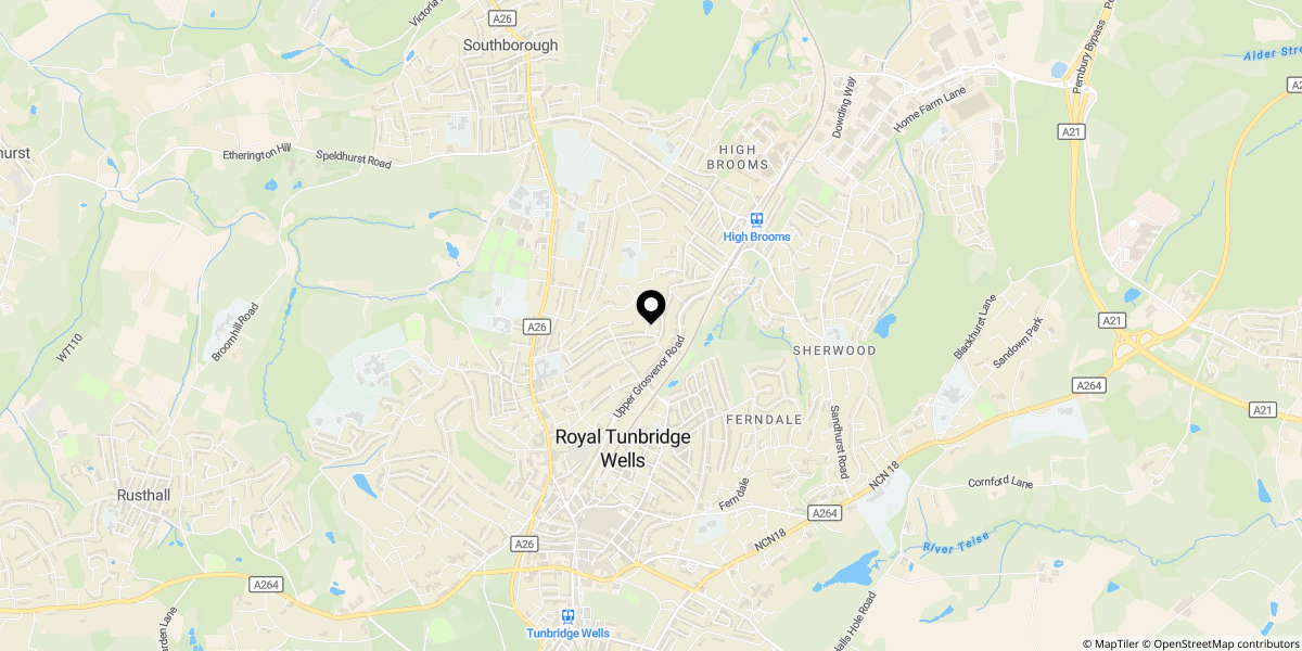 Approximate location of Queens Road, Tunbridge Wells, TN4 9JU