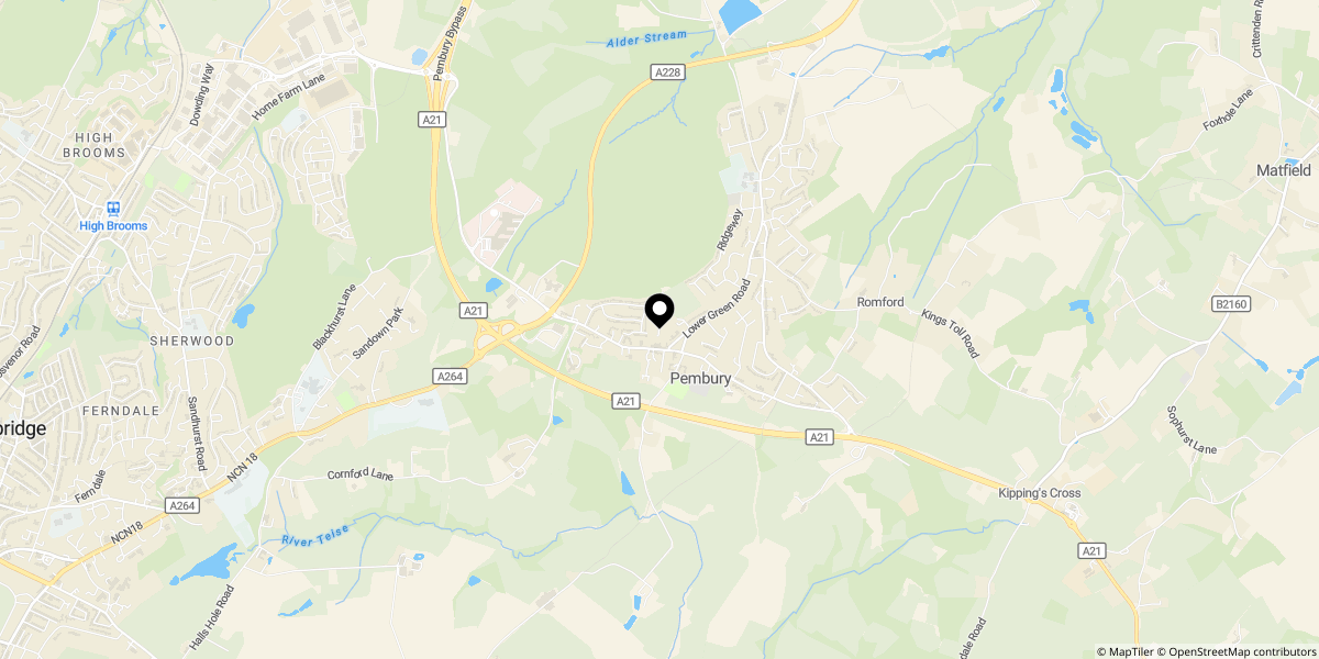 Approximate location of Woodhill Park, Pembury, Tunbridge Wells, TN2 4NW