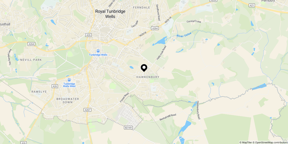 Approximate location of Napier Road, Tunbridge Wells