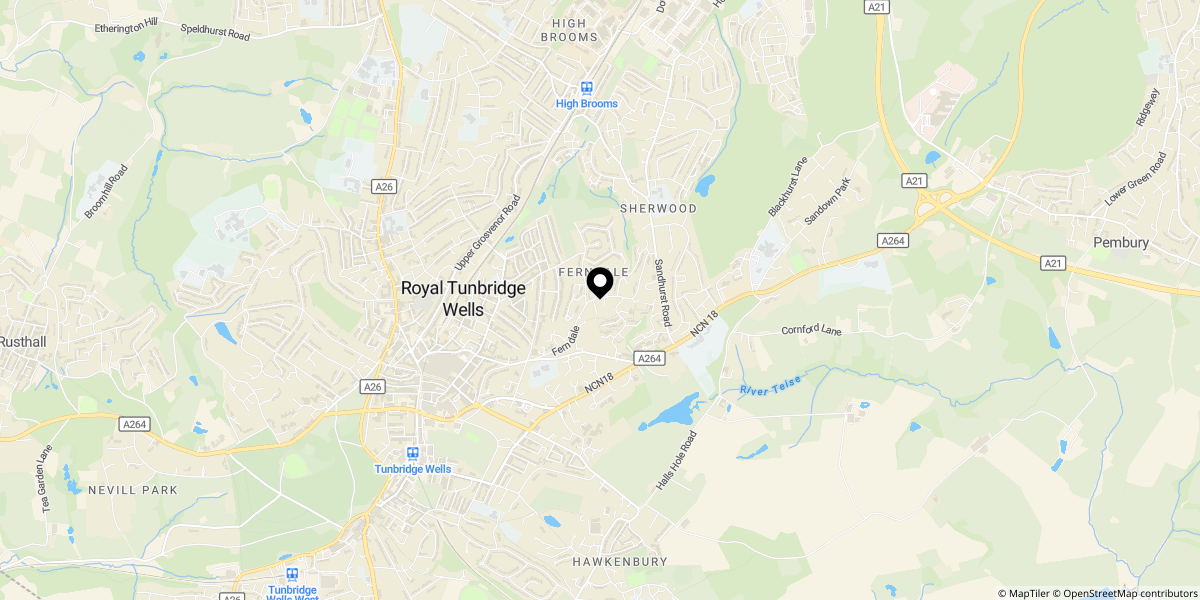 Approximate location of Mendip Walk, Tunbridge Wells, TN2 3NL
