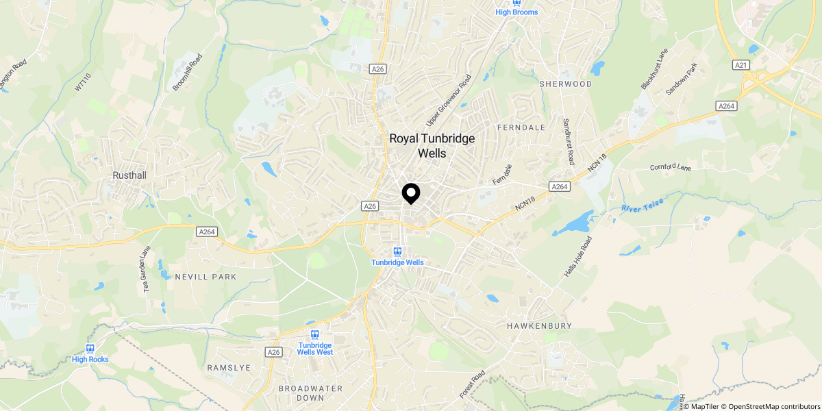 Approximate location of Mount Pleasant Road, Tunbridge Wells, TN1 1RT